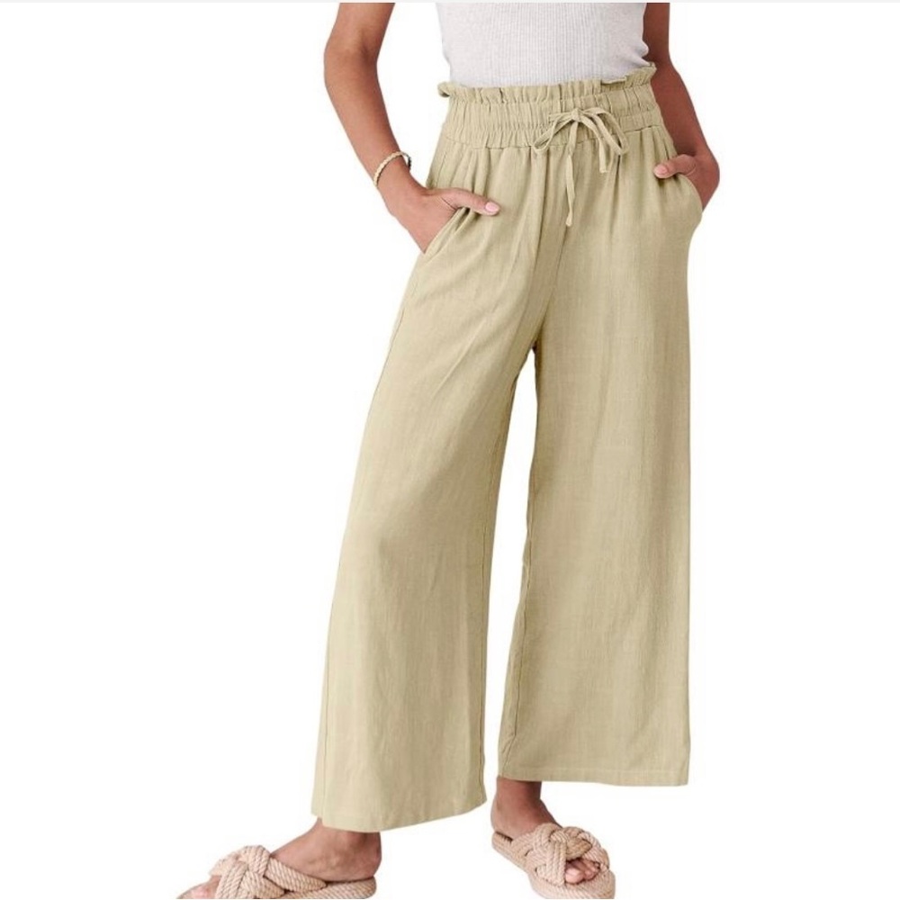 Tan Wide Leg Women’s Pants with Elastic Waist Size Large